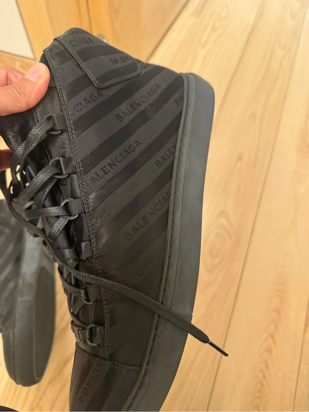 Balenciaga Black High-Top Logo-Striped Sneakers - Picture 6 of 8